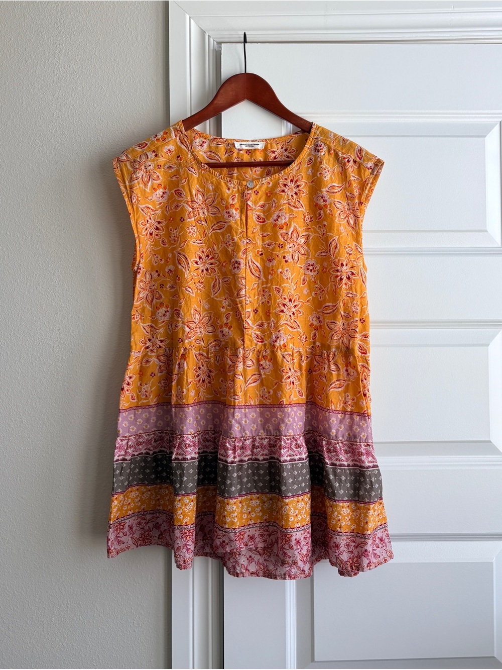 Beachlunchlounge Mustard Floral Patchwork Cotton Dress L